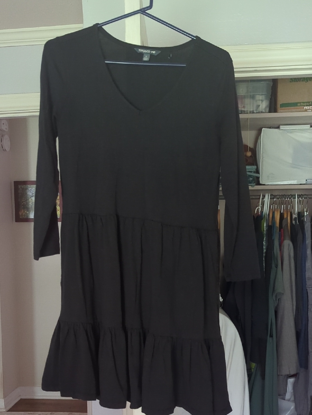 Toad&Co Black V-Neck Tiered Long-Sleeve Dress- POCKETS!!